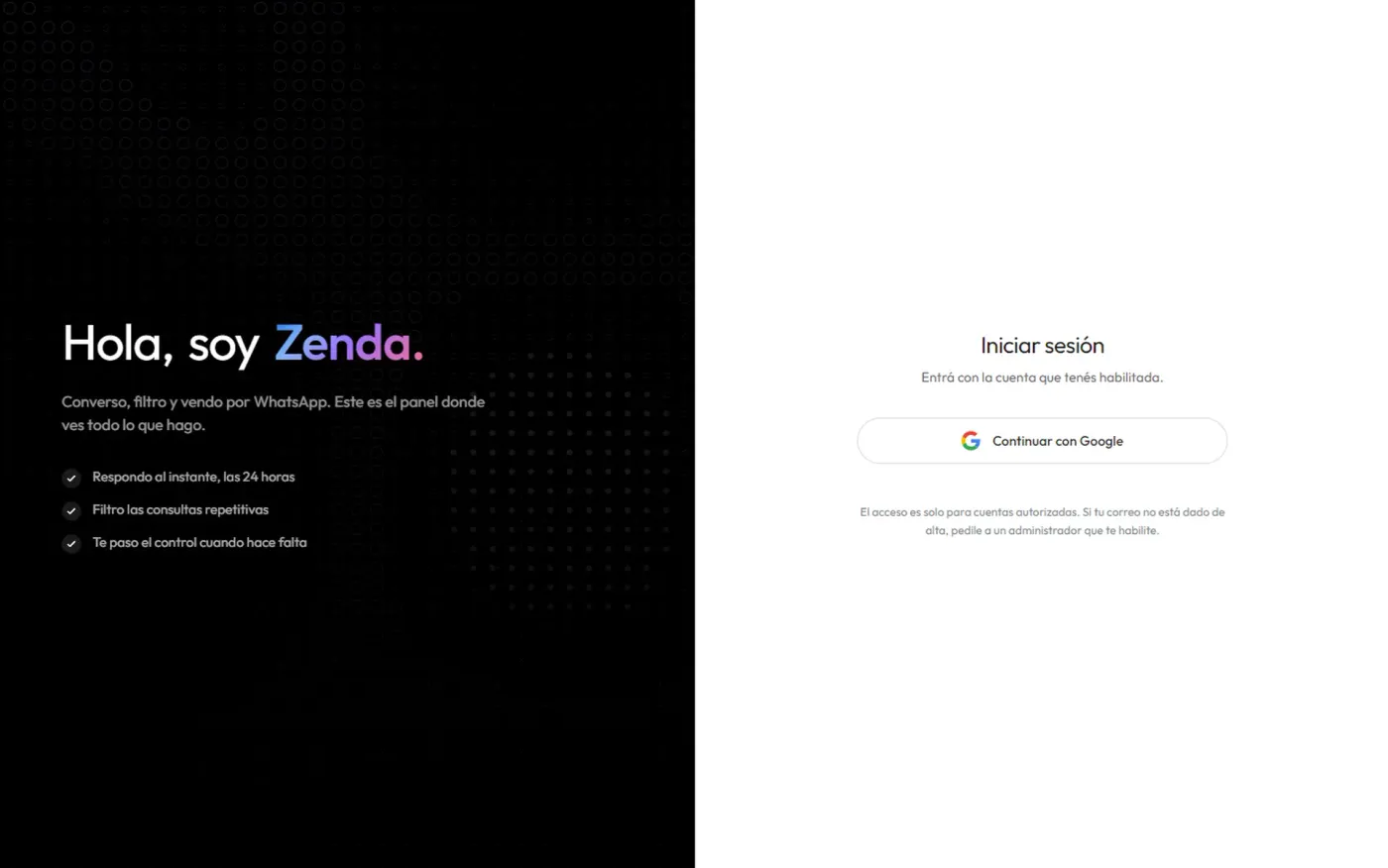 Acceso al panel de Zenda